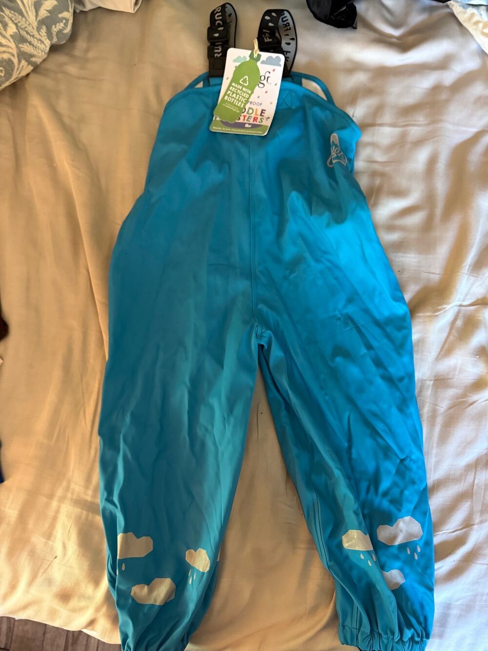 NEW Frugi Puddle Buster Trousers teal rain overall pants size 3-4